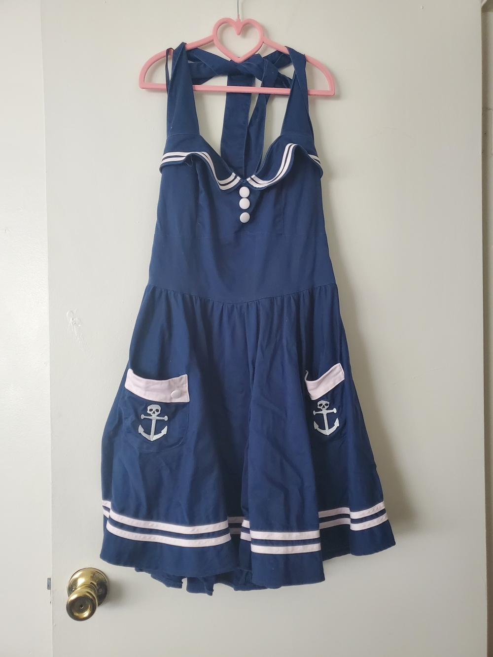 Navy Sailor-Style Halter Dress with Anchor Pockets